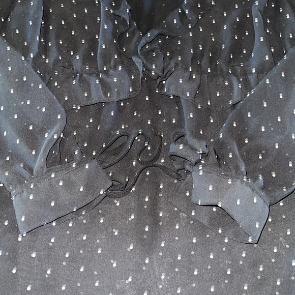 Torrid Black With White Dots Long Sleeve Ruffled Sheer Blouse - Picture 4 of 5